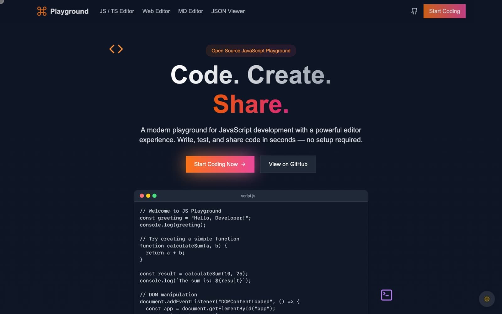 Dev Playground screenshot